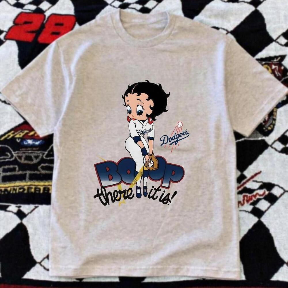 Gildan Men Ash Grey T-Shirt Betty Boop Dodgers Cotton Graphic Tee